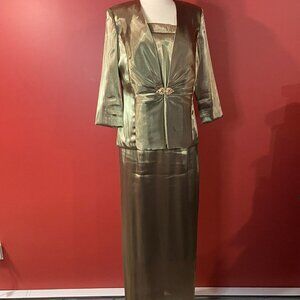 Oblique Women's Olive Green Satin Formal Dress - Size 8